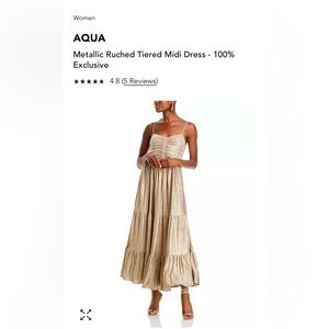Aqua midi metallic champagne ruched dress - NWT